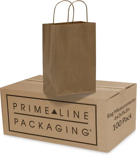 Prime Line Packaging Bolsas de papel marrón, bolsas de regalo de estraza con asas para pequeñas empresas, boutiques, venta al por menor,