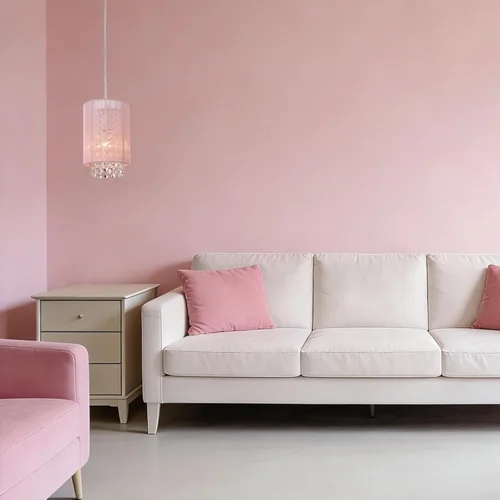 Miniatura 8 de Candelabro pequeño enchufable con 1 luz colgante, lámpara colgante de cristal rosa para dormitorio de niñas