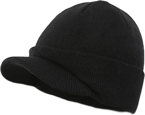 Home Prefer - Gorro de invierno para hombre con visera, cálida y doble punto.