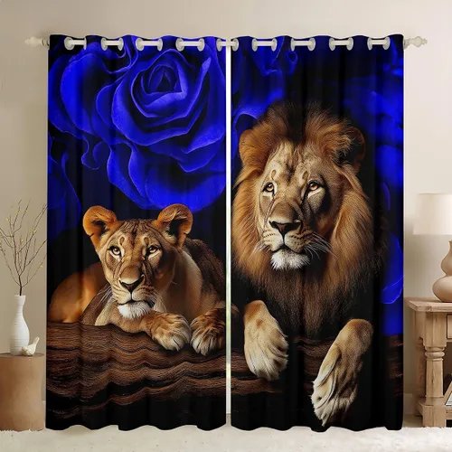 Miniatura 21 de Erosebridal Cortinas de Rosas Rojas 3D Tratamientos para Ventanas de Guepardo, Paneles de Cortinas con Estampado de Gato Leopardo para Sala