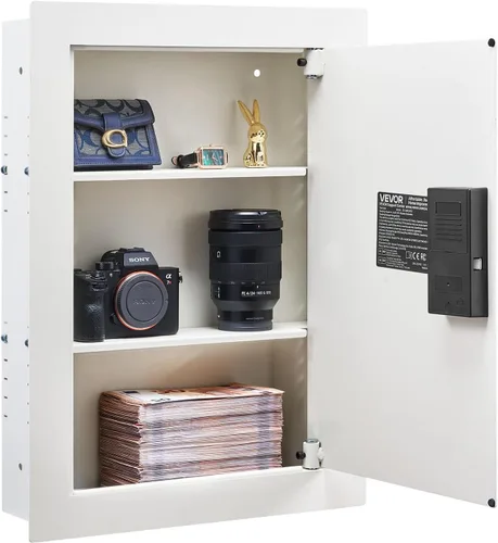 Miniatura 12 de VEVOR Caja fuerte de pared oculta de 3 niveles con huella digital, contraseña, llave y perilla giratoria, Q235 caja de pared de acero laminado