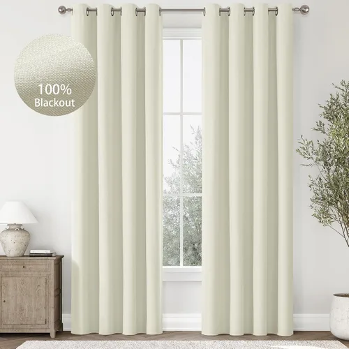Miniatura 13 de ChrisDowa Cortinas 100% Opacas de Abedul Sólido de 45 Pulgadas de Largo, 2 Paneles para Dormitorio y Sala de Estar, Estilo Granja Oscurecedoras