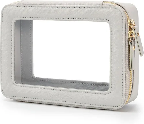 Miniatura 69 de Aveniee Organizador de bolsa de maquillaje transparente, bolsa de aseo de viaje para mujer, bolsa de cosméticos impermeable con cremalleras, Rosa