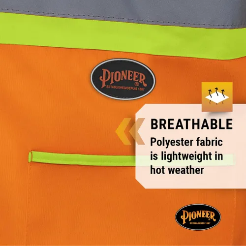 Miniatura 5 de Pioneer Chaleco de seguridad con mangas Hi Vis para hombres y mujeres, tricot transpirable, cinta reflectante, bolsillos, clase 3, color naranja
