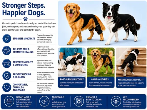 Miniatura 6 de Rodillera para perro para patas traseras/traseras (ACL/CCL) - Soporte de doble pierna con 4 estabilizadores metálicos y arnés antideslizante