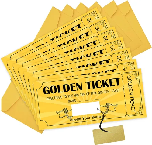 Well Tile Golden Ticket - Tarjetas para rascar, paquete de 8 tarjetas de cumpleaños sorpresa premium con sobres, escribe tu propio mensaje, tarjetas
