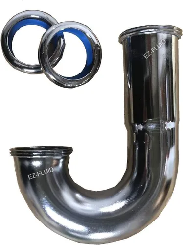 EZ-Fluid Trampa para fregadero de perfil alto calibre 17 de 1-1/2 pulgadas, tubo de latón grueso con tuercas de latón, forma de J de entrada alta