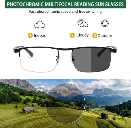 Miniatura 2 de Gafas de lectura progresivas multifocales fotocromáticas para hombre, con protección UV, gafas de sol de transición, antiluz azul, lectores