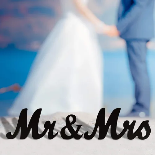 Miniatura 4 de BLOOBLOOMAX Letrero de madera con texto en inglés "Mr & Mr", letras rústicas de Mr. & Mrs. para mesa de boda, decoración de Miss & Mr. para Negro