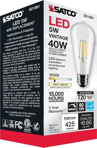 Miniatura 8 de Satco S21361 5ST19/CL/LED/930/E26-Paquete de 6