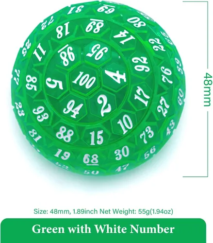 Miniatura 2 de Dados poliédricos de 100 caras, dados de juego individuales D100, cubo de 100 lados con bolsa negra, dado D100 de 1.890 in