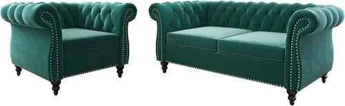 Miniatura 53 de QHITTY Juego de 2 piezas para sala de estar, Sofá Seccional Chesterfield Silla Contemporáneo Tapizado de Terciopelo Loveseat Juego de Sofás