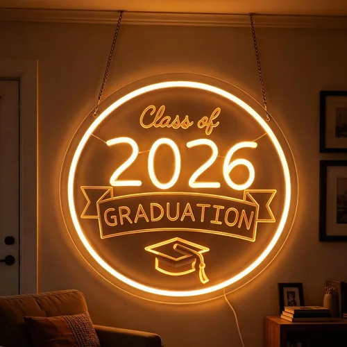 Miniatura 8 de Class of 2026 - Letrero de neón con texto en inglés "Congrats Grad" LED regulable USB Felicidades Graduación Cap Light Decoración de pared para sala