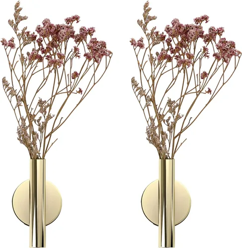 JUXYES Paquete de 2 floreros de pared de metal con calcomanías, moderno soporte para flores secas, decoración de pared para porche, oficina en casa