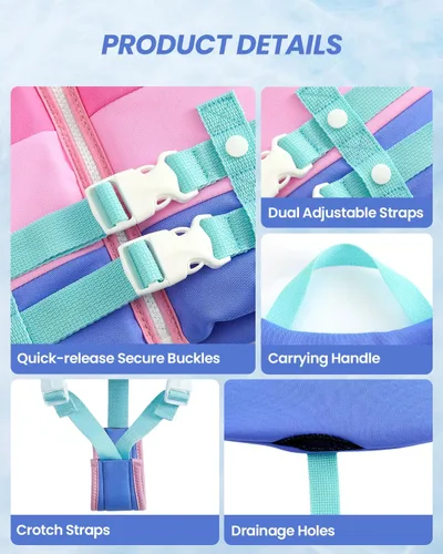 Miniatura 4 de Gogokids Chaleco de natación para niños de 2-3-4-5-6-7-8-9 años, flotadores de piscina para niños de 30-50-70 libras, flotabilidad para niños