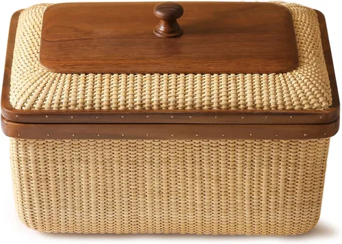 Miniatura 8 de Rectangular con tapa hecha a mano Nantucket cesta bastones de caña finamente tejida para el hogar, cestas de almacenamiento y contenedores Artes