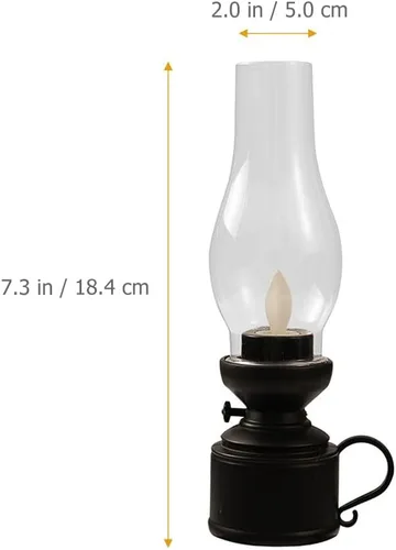 Miniatura 2 de Zerodeko Lámpara de queroseno vintage sin llama, lámpara de mesa LED de queroseno, lámpara transparente de huracán, funciona con pilas, mesita