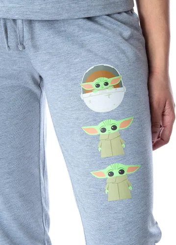 Miniatura 3 de Star Wars The Mandalorian Baby Yoda Wake Up Face - Conjunto de pijama de 2 piezas para mujer, Gris