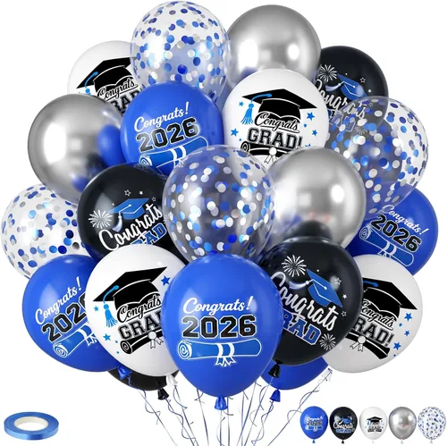 Miniatura 12 de Globos Saxuxu azul, amarillo y naranja, de 12 pulgadas, globos retro azul marino, amarillo y naranja, de látex y helio para cumpleaños de niños