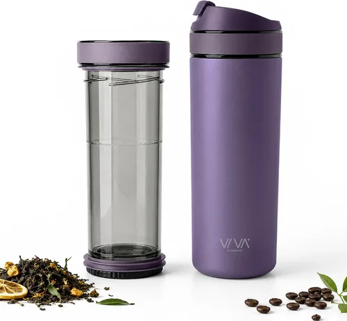 Miniatura 11 de VIVA Recharge - Botella infusor de té, vaso de té de viaje de acero inoxidable aislado de 16 onzas con infusor para hojas sueltas, té y café Azul