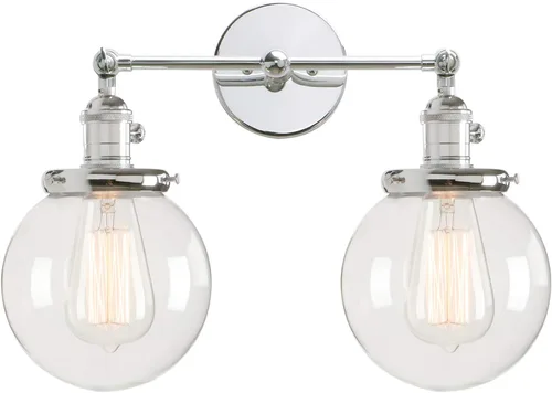 Miniatura 20 de PERMO Iluminación de candelabro de pared industrial vintage con sombra de globo de vidrio transparente redondo de 5,9" soplado a mano (Negro)
