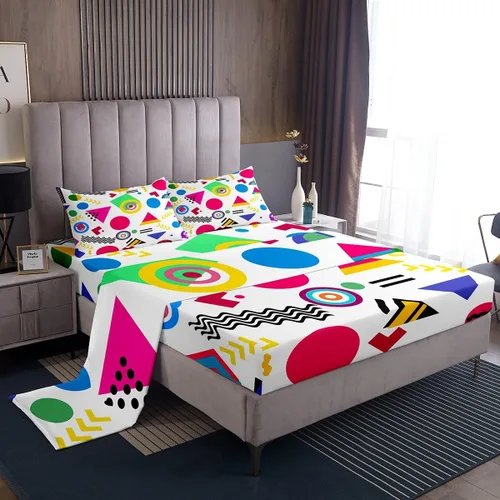 Miniatura 15 de Erosebridal Sábana bajera ajustable de los años 80, juego de sábanas geométricas de los años 80 y 90, decoración de Memphis, 80 estilos para Multi 04