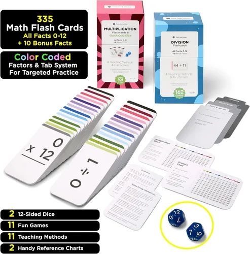 Miniatura 3 de Think Tank Scholar 335 tarjetas flash de multiplicación y división (ganadoras de premios) 1 hecho por tarjeta con ayudas visuales - Todos los hechos