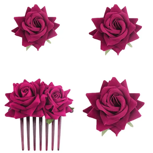 Miniatura 9 de 4 horquillas rosas para mujer, broche de rosa nupcial, pinzas florales para boda, para mujer, niña, fiesta, boda (negro)