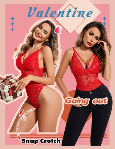 Miniatura 4 de Avidlove - Lencería de entrepierna a presión para mujer body de encaje de una pieza mini traje sexy