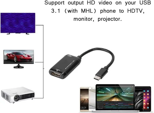 Miniatura 2 de Tangxi USB a adaptador,USB3.1 USB C a puerto hembra,Convertidor de cable gráfico de vídeo 1080P para teléfonos móviles,HDTV, monitor, proyector