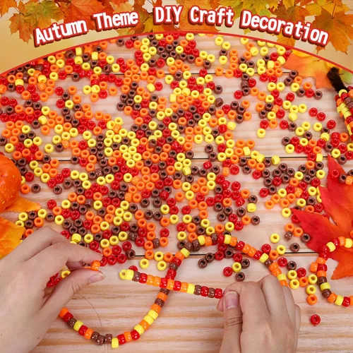 Miniatura 3 de Whaline 1000 cuentas de poni de otoño, 4 colores mezclados, cuentas de plástico para manualidades, rojo, amarillo, naranja, marrón, cuentas