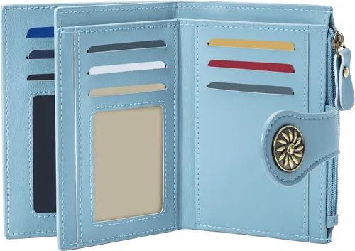 Miniatura 10 de Tipmile Billeteras pequeñas de cuero para mujer, con 2 ventanas de identificación, con bloqueo RFID, tarjetero con cremallera y bolsillo