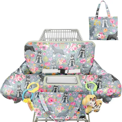 Miniatura 10 de Funda para carrito de compras para bebé, funda para silla alta 2 en 1, con arnés de seguridad, multifuncional, patrón de dinosaurio, color azul