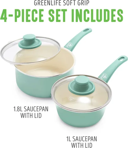 Miniatura 4 de GreenLife Soft Grip - Juego de cacerolas de 1 cuarto y 2 cuartos de galón, cerámica antiadherente saludable, no tóxico, sin PFAS y PFOA, apto
