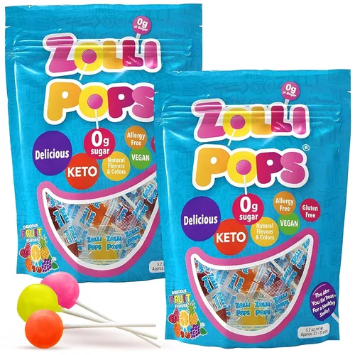Zollipops Clean Teeth - Paletas anticaries, sin azúcar, con xilitol para una sonrisa saludable, para niños, dieta cetogénica y diabética, bolsa de