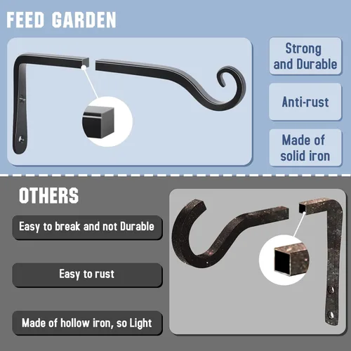 Miniatura 4 de FEED GARDEN Ganchos de pared para plantas colgantes de 10 pulgadas, paquete de 2 soportes de metal resistentes para plantas, con capacidad para 48