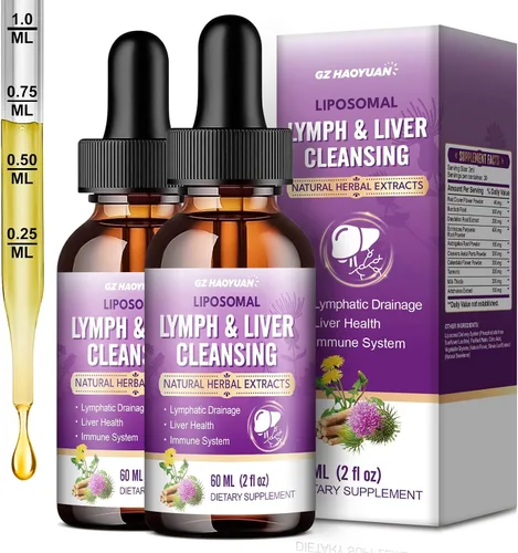 Miniatura 10 de Drenaje linfático - Gotas de desintoxicación y reparación de limpieza hepática, cardo lechero liposomal, equinácea, alcachofa, diente de león