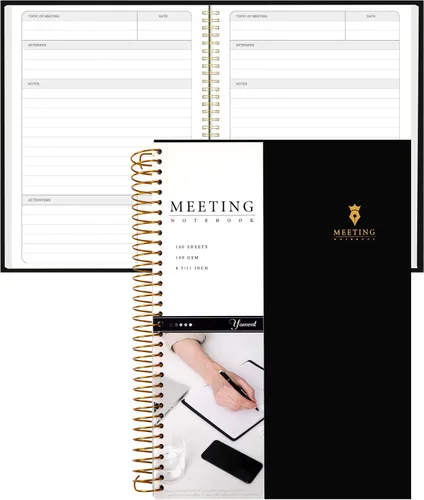 Miniatura 9 de Cuaderno de Reuniones para Trabajo con Elementos de Acción 5.5×8.5 Tapa Dura Espiral Planificador de Reuniones para Oficina Negocios Notas
