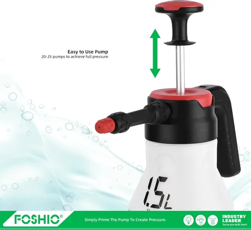 Miniatura 4 de FOSHIO Pulverizador de bomba de jardín de 0.4 galones, bomba de mano portátil de 1.5L, botellas de pulverización de agua a presión con boquilla