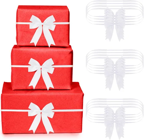 Jetec 24 Piezas Lazos Elásticos de Navidad para Cajas de Regalo Bucles Rojos Elásticos Lazos Elásticos de Navidad para Decoración Envoltura de Blanco