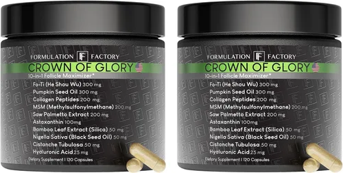 Formulation Factory Crown of Glory Maximizador de crecimiento del cabello 10 en 1, bloqueador DHT con palma enana americana, Fo-Ti, colágeno, aceite