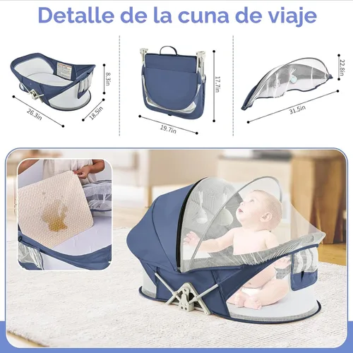 Miniatura 2 de ISELECTOR moisés portátil para bebé, cama de viaje, cuna de viaje para exteriores, tumbona para bebé, cama de viaje para bebés con red de mosquitos