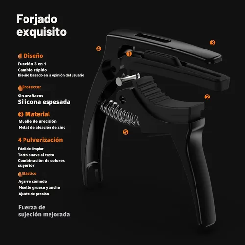 Miniatura 4 de Cejilla de Guitarra, TANMUS - Cejilla de metal de zinc 3 en 1 para guitarras acústica y eléctrica (con soporte para púas y 4 púas), para ukelele