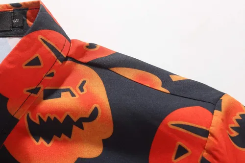 Miniatura 4 de SSLR - Camisa abotonada, manga corta y diseño de Halloween para hombre