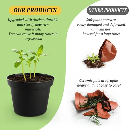 Miniatura 5 de RooTrimmer Paquete de 160 macetas negras de 3 pulgadas, plántulas de plástico, iniciador de semillas, macetas de germinación con drenaje