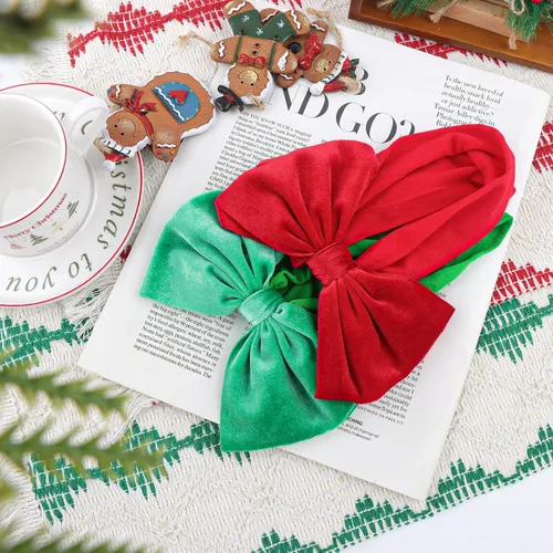 Miniatura 8 de YanJie Diademas de Navidad para niñas, lazo de pelo rojo, lazos de terciopelo verde, lazos para recién nacidos, cintas para el pelo de nailon