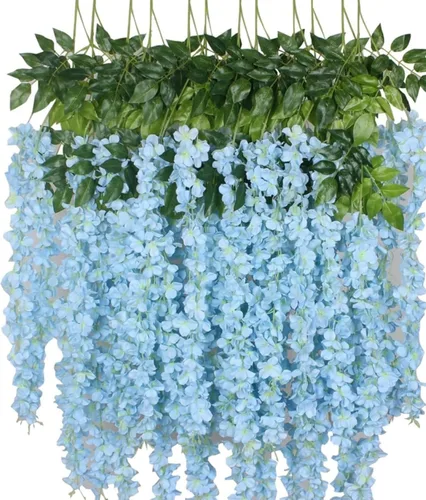 Miniatura 10 de OUKEYI Guirnalda de flores artificiales de glicina, 12 unidades, flores falsas de seda de 3.6 pies para colgar en interiores y exteriores, hogar