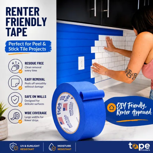 Miniatura 5 de Cinta adhesiva de pintor azul fabricada en Estados Unidos, 2 pulgadas x 60 yardas, cinta adhesiva gruesa y ancha para pintura segura de paredes