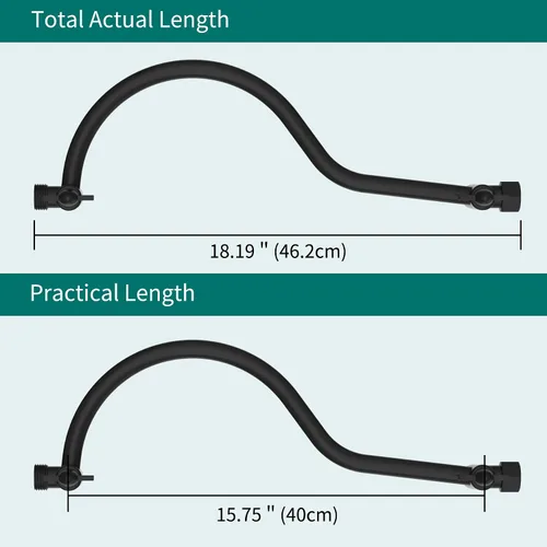 Miniatura 5 de Brazo de extensión de cabezal de ducha curvado ajustable de latón macizo de 16 pulgadas, brazo de ducha flexible de altura y ángulo con juntas