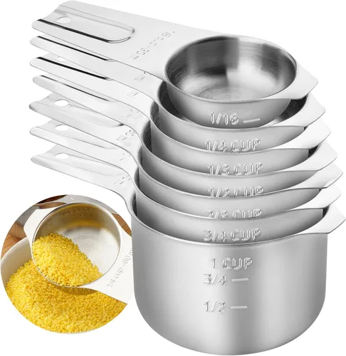Juego de 7 tazas medidoras apilables de acero inoxidable, resistentes, perfectas para ingredientes secos y líquidos, tazas medidoras anidables para